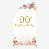 Lofaris Pink Glitter Floral Gold 90th Birthday Half Moon Arch Backdrop